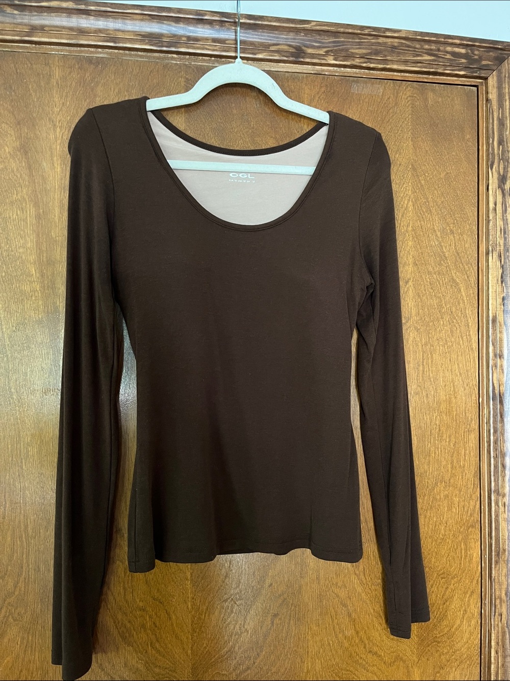 OGL Brown Scoop Neck Long Sleeve Top Built in Bra